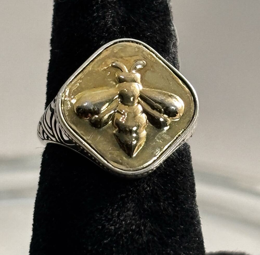 Samuel B. (Benham) 925 & 18K Yellow Gold Honey Bee Signet RING Sz 7(5.3g) AS IS